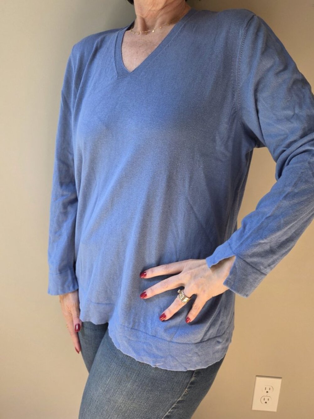 J. Jill Silk & Cotton V-neck Sweater Lightweight Blue All Season Size 2X NWOT